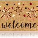 Duraaamo 4th of July Coir Door Mat Red Blue White Star Welcome Patriotic Mat Non-Slip Independence Day 4th July Indoor Entrance Outside Porch Front Decor, 16 x 28 Inch