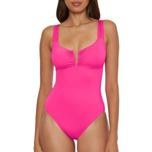 BECCA Color Code - Women's V-Wire One Piece Swimsuit, Adjustable, Bathing Suits for Women (Pink, Large)
