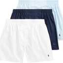 POLO RALPH LAUREN Men's Classic Fit Cotton Woven Boxers 3-Pack, White/ Navy, Light Blue/ Navy, Navy/ Royal-3 Pack, Large