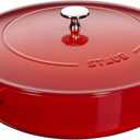 STAUB Cast Iron Saut Pan, Chistera Lid, Round, 28 cm, 3.7 L, Cherry Red