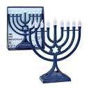 LED Electric Blue Hanukkah Menorah with Special Effects - Battery/USB Powered, Star of David, 4 Lighting/Blinking Modes, Large LED Bulbs, Chanukah Traditional Electric Menorahs - Navy Blue