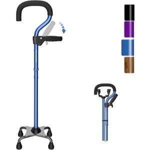 KingPavonini Canes for Women/Men with Second Handle, Foldable & Adjustable Walking Cane with 4-Pronged Base, Quad Cane for Stability, Standing, Balance, Leg Surgery Recovery (blue)