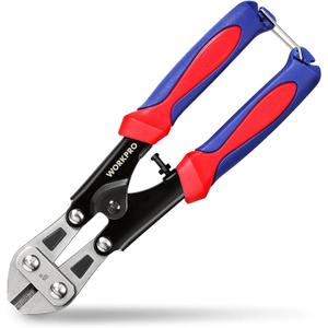WORKPRO Mini Bolt Cutter 8-inch, Spring Loaded Small Heavy Duty Wire Cable Cutter, Snips Clippers with Soft Anti-Slip Handle