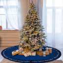 HyDren 72 Inch Velvet Christmas Blue Tree Skirt Gold Bronzing Embroidery Luxury Xmas Skirts for Merry Christmas Tree Decorations Vintage Party Favors Rustic Holiday Decor