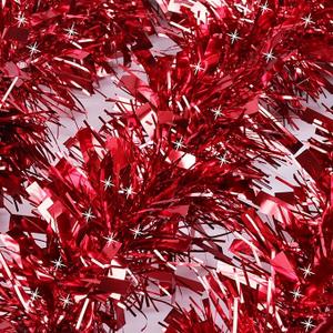 50 Feet Red Christmas Tinsel Garland for Christmas Tree Decorations, Xmas Metallic Twist Shiny Hanging Garland Decor for Mantle Stairs Fireplace Home Holiday Indoor Outdoor