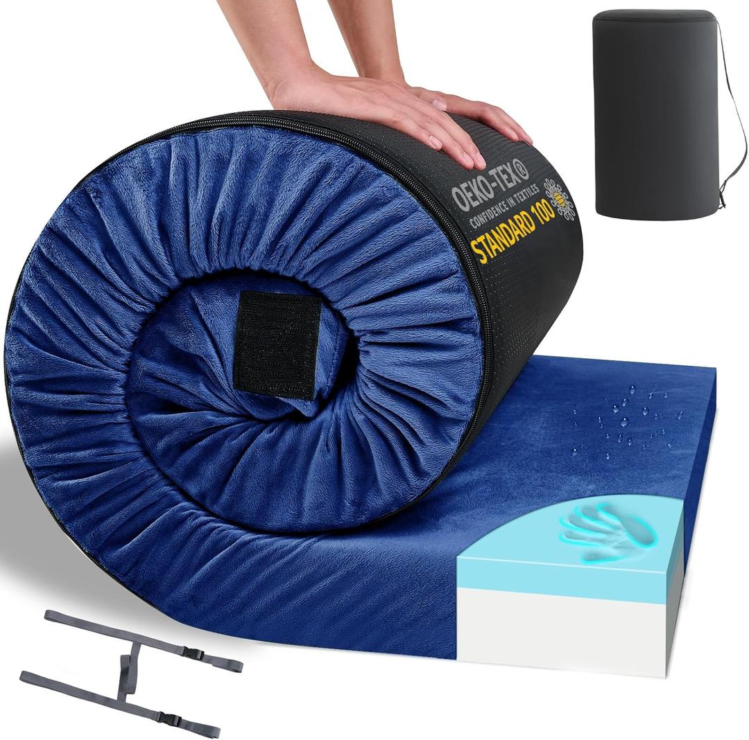 HomeMate CertiPUR-US Memory Foam Camping Mattress Pad Portable Roll Up Mattress for Adults Sleeping Mat Cot Mattress Pad (Cot / 72*24*3, Blue)