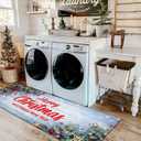 Christmas Kitchen Mats Set of 2, 17x30 + 17x47 Inch Xmas Kitchen Rugs, "Merry Christmas And Happy New Year" Pinecone & Star Decor, Non - Slip Floor Mats for Kitchen, Dining Area Christmas Decoration