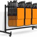 Folding Chair Rack & Cart with Wheels, Single Layer Rolling Chair Holds Up to 42 Folding Chairs or 6 Folding Tables, Heavy Duty Commercial Chair Dolly for Church, School, Banquet Hall, Event Center, 72 x 42 x 33.6 inches