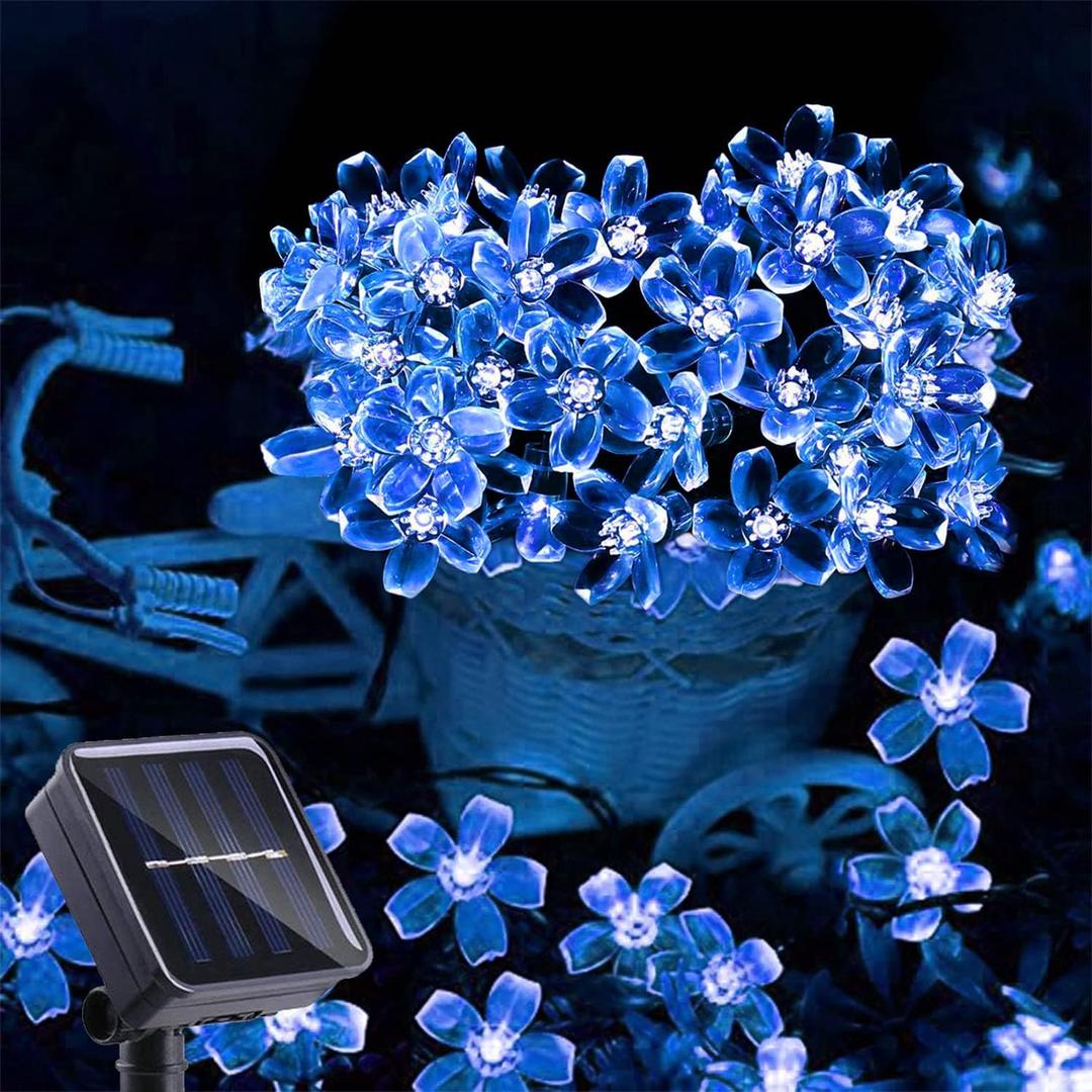 ITICdecor Outdoor Solar Flower String Lights Waterproof 50 LED Fairy Light Decorations for Christmas Tree Garden Patio Fence Yard Spring (Blue) (1 Pack)
