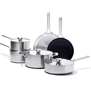 OXO Mira Tri-ply Stainless Steel, 10 Piece Cookware Pots and Pans Set, Skillets, Saute, Saucepans, Lids,Incl Ceramic Nonstick Frying Pan,Induction,Multi Clad,Metal Utensil Safe,Dishwasher & Oven Safe