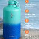 Coolflask 128 oz Gallon Water Bottle Insulated with Straw&3 Lids, Water Jug Large Stainless Steel Metal Vacuum Wide Mouth for Sports, Gym or Office, Non-BPA Keep Cold 48H Hot 24H, Glacier Blue