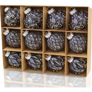 12 PCS Clear and Black Christmas Ball Ornaments, 80mm/3.15 Inches Rustic Farmhouse Christmas Decorations, Large Shatterproof Luxury Hand-Painted Xmas Ornaments for Christmas Tree, Wedding