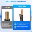 THHN Wire 10 Gauge 50FT, UL83 THHN/THWN-2 10 AWG Cable Stranded Copper with Nylon Jacket and PVC Insulation Building Wires for Residential, CNC, Panel Wiring, Circuit, Control(600V, Black)