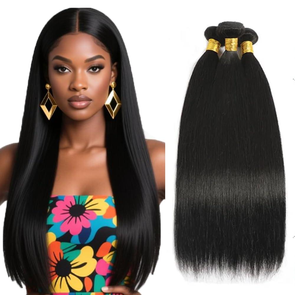 Natural Black Human Hair Bundles #1B Straight Bundles 30 32 34 Inch Unprocessed Virgin Mixed Length Straight Bundle Hair Extensions 50 Gram Per Bundle