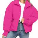 MEROKEETY Women's 2025 Winter Long Sleeve Zip Puffer Jacket Pockets Baggy Short Coats, HotPink, Small
