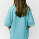 Girls Raglan Short Sleeve T Shirts Kid Oversized Crewneck Summer Tops Tee (Blue)