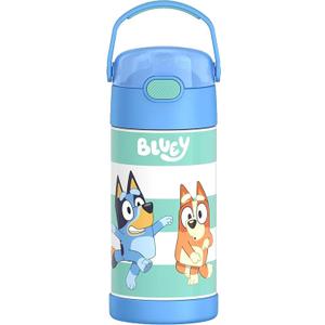 THERMOS FUNTAINER Water Bottle with Straw - 12 Ounce - Kids Stainless Steel Vacuum Insulated Water Bottle with Lid, Bluey