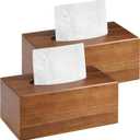 2 Pack Wood Tissue Box Cover Rectangular- Acacia Wood Rectangle Wooden Tissue Box Holder for Tabletop Night Stands Bathroom Office - Decorative Facial Cube Tissue Box Cover for Modern Farmhouse Decor