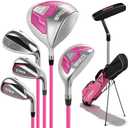 Golf Clubs Set 7-Piece Complete Set with Driver Hybrid 7 Iron 9 Iron Sand Wedge Putter Stand Bag for Women Men Right Left Handed - Beginner Golf Sets Pink Gray, Carbon Steel