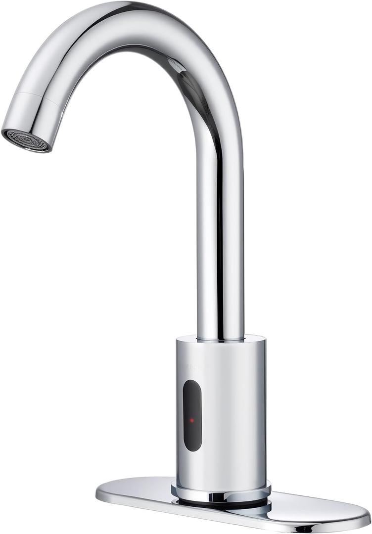Touchless Bathroom Faucets for 1 or 3 Hole, Tall Body Automatic Bathroom Sink Faucets with Deck Plate,Silver Motion Sensor Commercial Faucets for Bathroom&Kitchen,360 Swivel Spout,Chrome