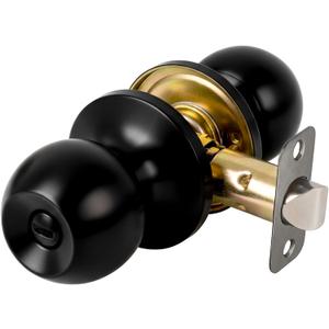 Privacy Door Knob Keyless Door Knob Interior with Lock Bathroom Door Knob Matte Black Doorknob, 1 Pack