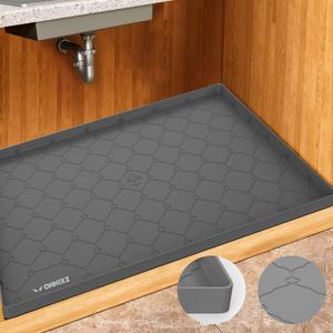 Waterproof Under Sink Mat 28 X 22, Strong Sink Cabinet Liner for Kitchen & Bathroom, Flexible Silicone Under Sink Drip Tray, Shelf Protector & Under Sink Organizer Mat for Drips Leaks Spills (Gray)
