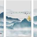 JBER Art Acoustic Panels, 6 Pack Self-Adhesive Large Wall Art Paintings for Wall Decoration, Sound Absorbing Panels for Recording Studio, Living room, Bathroom, 47.2"  23" (Mountains in the Fog)