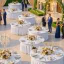 6 Pack White Round Spandex Tablecloths for 60in Tables, Wrinkle Free Stretchy 120inch Fitted 5FT Round Table Cloths Cover with Skirt for Wedding Party Dining Banquet Events