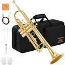 Eastar Bb Standard Trumpet Set for Beginner, Brass Student Trumpet Instrument with Hard Case, Cleaning Kit, 7C Mouthpiece and Gloves, ETR-380, Golden