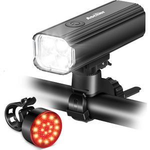 Ascher 1000 Lumens Super Bright Bike Lights for Night Riding, Type-C USB Rechargeable Bike Light Front and Back, 4 Light Modes, Waterproof Bicycle Headlight & Rear Taillight for Road Commuter Cycling