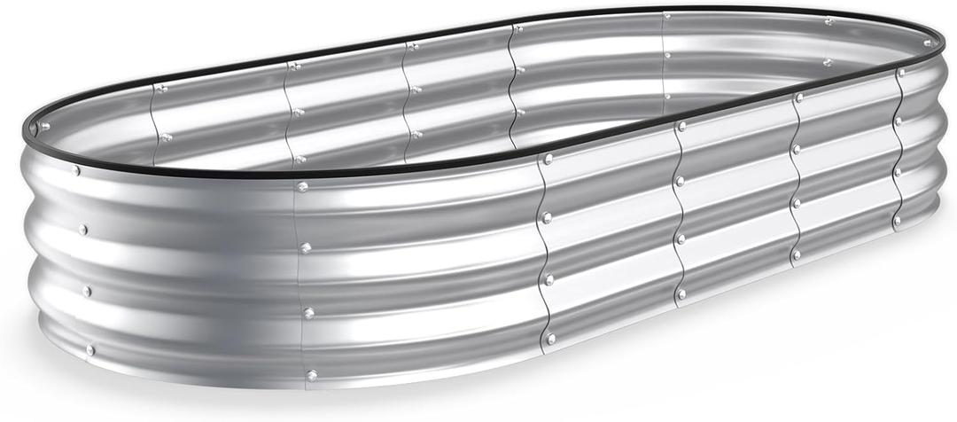 Kesfitt Raised Garden Bed, 6x3x1 FT Galvanized Steel Metal Raised Garden Bed, Oval Open-Bottom Design, 12-Inch Deep for Outdoor Vegetable & Herb Gardening, Silver