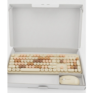 MPTOG Colorful Wireless Computer Keyboard and Mouse Combo with Round Typewriter Keycaps, Retro Design, Power Switch, Ergonomic Design, 2.4GHz Wireless for Windows, Mac, PC (Blue-Colorful)