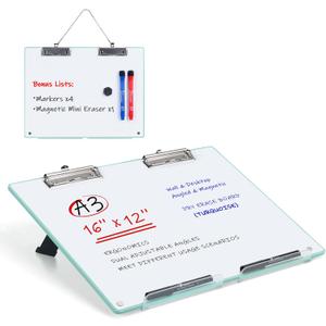 Large A3 Writing Easel Desk Adjustable Dry Erase, Keyboard Stand for Desk, Learning Portable Clipboard Magnetic, White Board Dry Erase Wall Hangable, Slant 18/13 for Teachers & Students, Mint Frame