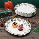 50 Count Oval Christmas Plates, 12"x10" Heavy Duty Paper Plates with Holly Leaves Red Berries for Xmas Holiday Wedding Green and Red Party Supplies Decor