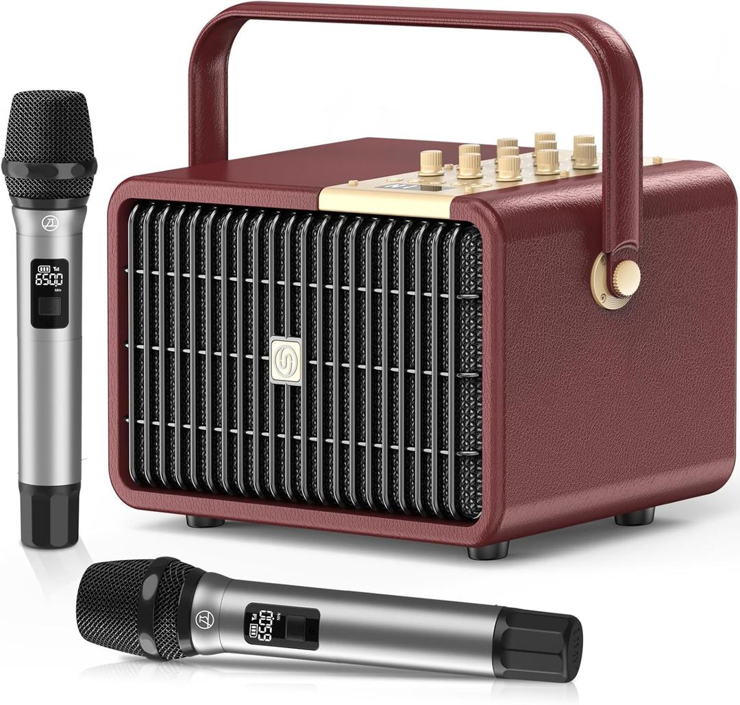 SUPNIU 320W Peak Power Karaoke Machine with Rich Deep Bass for Adults Portable Bluetooth Singing PA Speaker System Bass/Treble Adjustment with 2 UHF Wireless Microphones for Home Party Wedding Outdoor