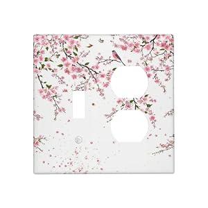Spshian Light Switch Cover Plate Cherry Spring Plum Floral Sakura Pink Flowers 2 Gang Switch Plate Covers 1 Toggle Duplex Combo Wall Plates GFCI Switch Plates and Outlet Covers for Home Decor