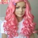 Bridget Curly Wig - 20" Synthetic Pink Wig for Girls & Women - Halloween Costume