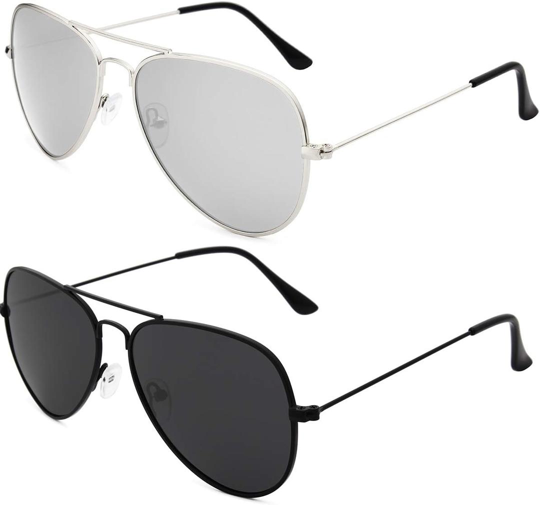 livho Sunglasses for Men Women Aviator Polarized Metal Mirror UV 400 Lens Protection (Silver & Black)