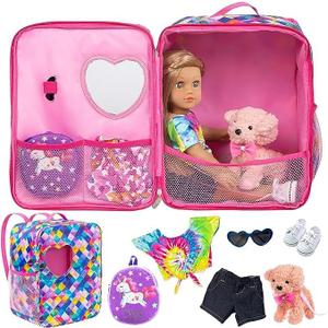 Bag Set and Accessories Including 18 Inch Doll Clothes, Shoes, Sunglasses, Doll Backpack and Toy Dog