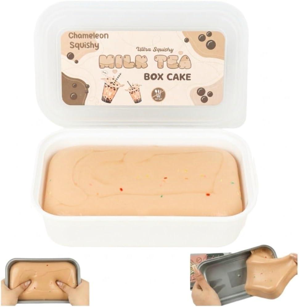 Realistic Faux Box Cake Stress Relief Tool for Adults Sticky Tactile Dough Fidget for Office Desk Focus Anxiety Management Slow Rising Sensory Squeeze for Adults (Milk Tea)