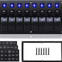 8 Gang Marine Switch Panel, Boat Rocker Switch Panel Waterproof, 12V Aluminum Switch Panel, Marine Toggle Switches ON/Off with Circuit Breaker 5A 10A 15A for Car RV Truck (Blue)