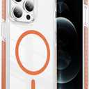 2 x DEERLAMN Magnetic Clear Case for iPhone 12/iPhone 12 Pro 6.1-Inch, [Compatible with Magsafe][Anti-Yellowing] Transparent Slim Shockproof Protective Phone Cover, Orange