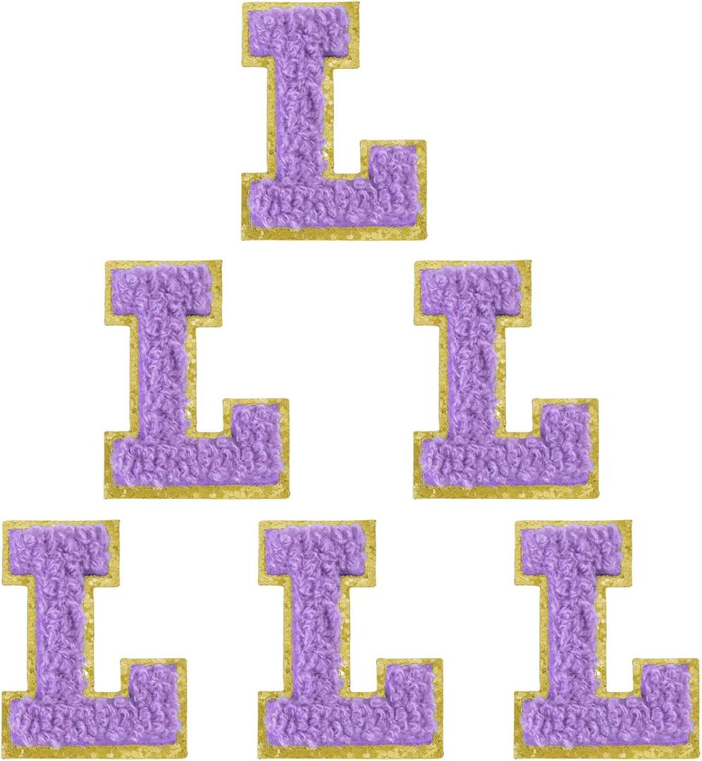 2 x 6Pcs Self Adhesive Chenille Letter Patches Preppy 2inch A-Z Varsity Letter Patches Sew On Embroidered Repair Patch for Clothes Hats Bags Letter Stickers for Laptop Fridge DIY Gift (Purple L)