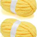 Chunky Chenille Yarn for Crocheting/Arm Knitting, Super Soft Jumbo Knit Blanket Yarn Yellow 2 Pack (32 yds, 8.5 oz Each Pack)