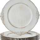 MAONAME Antique White Charger Plates, Round Plate Chargers for Dinner Plate, 13" Plastic Charger for Plates, Wedding Table Setting, Set of 12