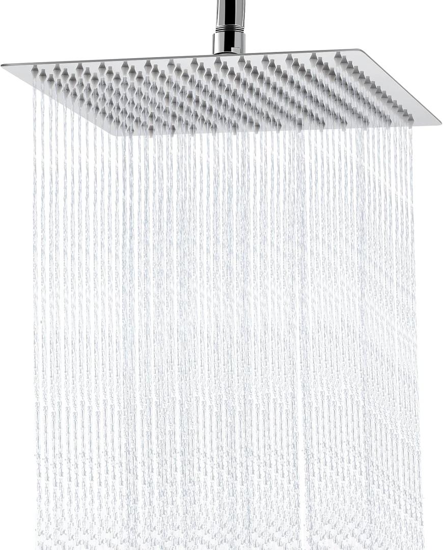 Rain Shower Head - 10 Inch High Pressure Shower Heads 304 Stainless Steel Ultra Thin Square Showerhead Pressure Boosting Design, Ceiling or Wall Mount