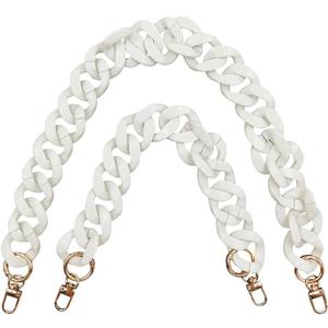 2 PCS Large Flat Chain Strap, White Acrylic Chain 15.7inch Handbag Strap and 23.5inch Replacement Shoulder Straps, Detachable Purse Chain for Tote Bags, Clutches, DIY Craft