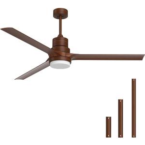 60" Ceiling Fans with Lights, 3 ABS Fan Blades,60-Inch Classical Style Fan with Remote Control, Noiseless Reversible DC Motor for Patio Bedroom Living Room - Brown