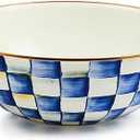 MACKENZIE-CHILDS Enamel Everyday Bowl, Serving Bowl for Entertaining, Extra-Large, Pink-and-White Rosy Check, Set of 1