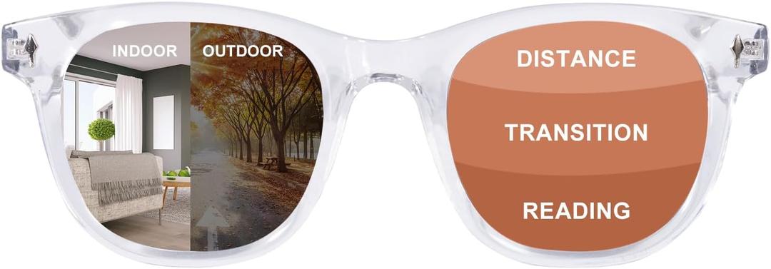 Photochromic Progressive Multifocus Reading Glasses Blue Light Blocking Computer Eyeglasses No Line Multifocal Reader for Women Men (CR +1.5)